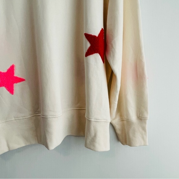 Lou & Grey Cream Crewneck Sweatshirt with Red and Pink Star Accents size XL - Picture 7 of 8